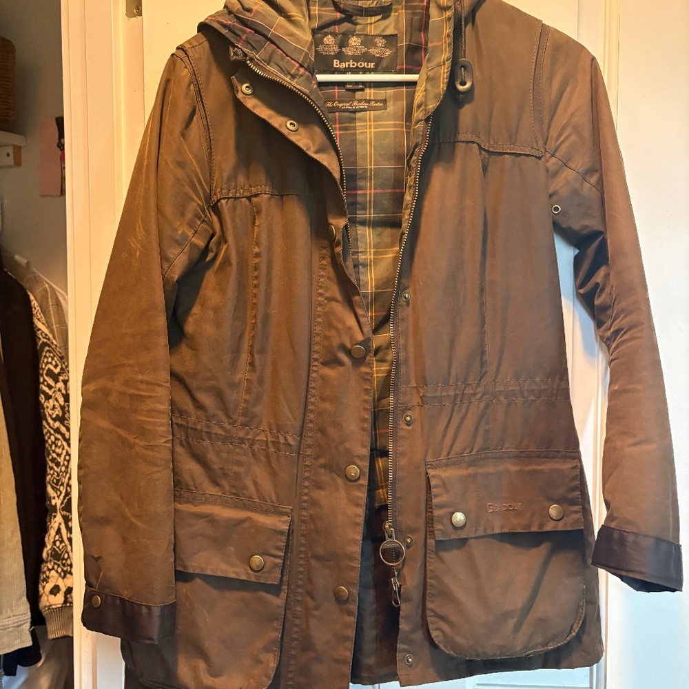 Barbour hooded waxed jacket